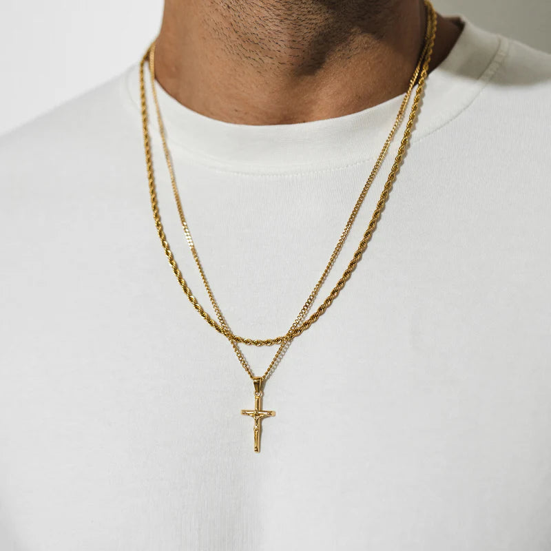 Gold Cross Layered Necklace Set