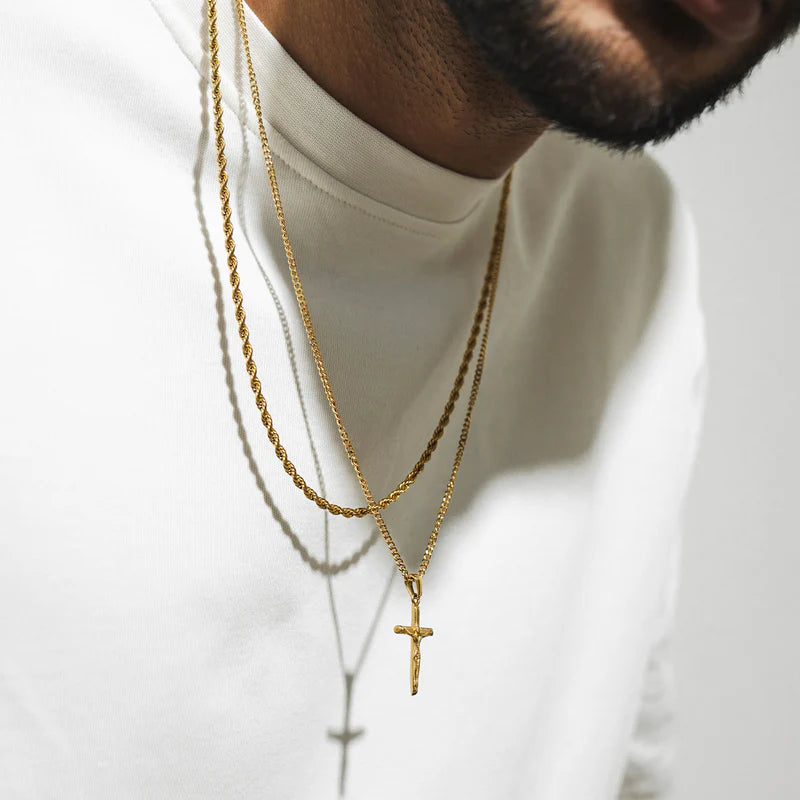 Gold Cross Layered Necklace Set