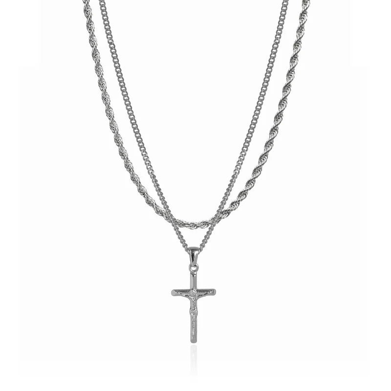 Gold Cross Layered Necklace Set