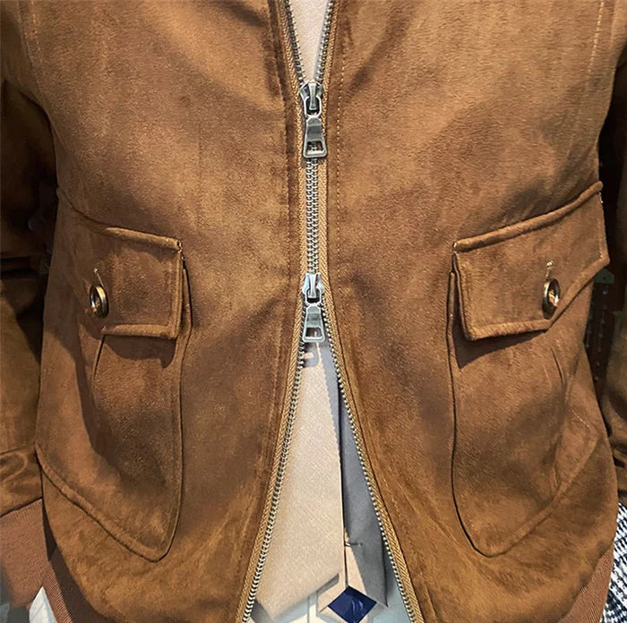 Suede Bomber Jacket - Old Money Elegance